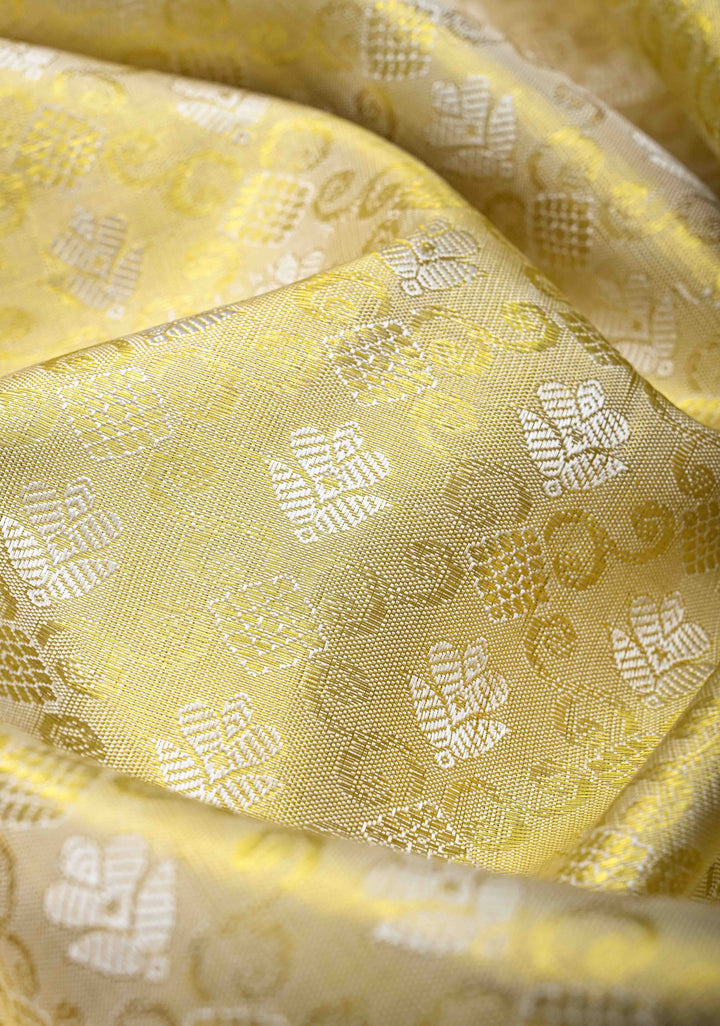 Ivory Kanjivaram Tissue Silk Saree with Resham Floral Brocade and Zari Border | SILK MARK CERTIFIED