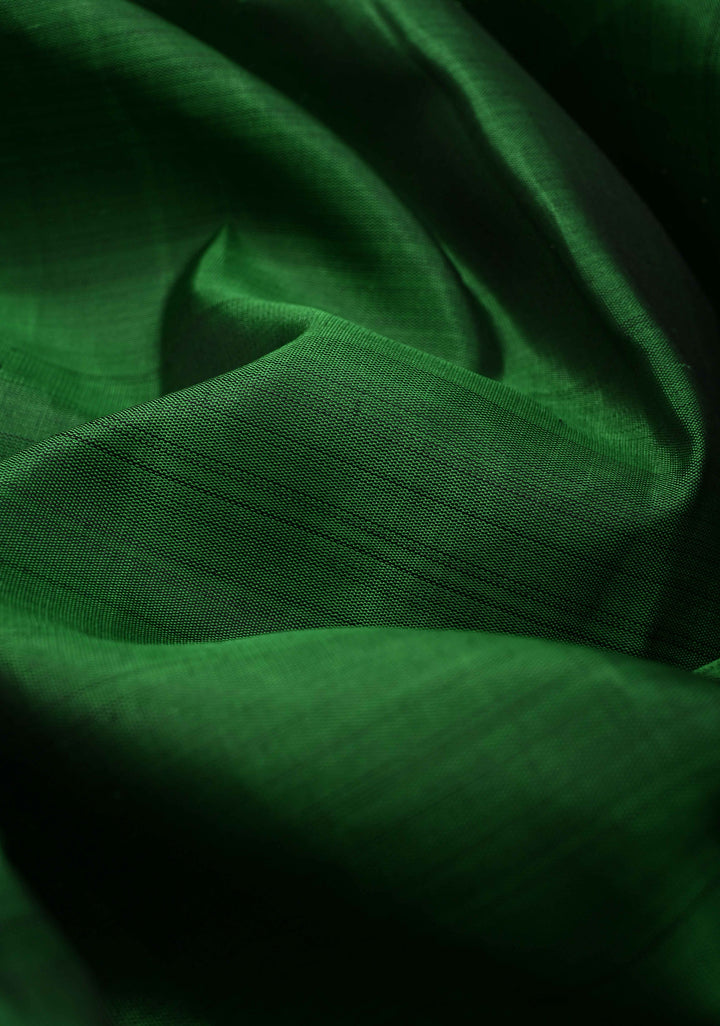 Green Kanjivaram Silk Saree with Temple Zari Border | SILK MARK CERTIFIED