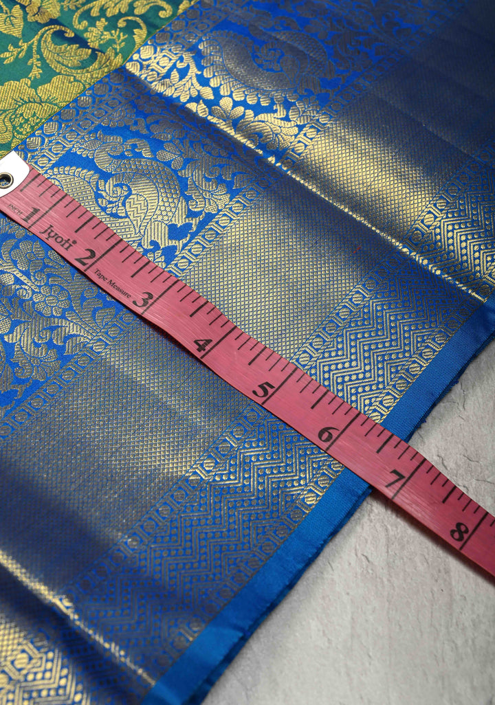Peacock Green Kanjivaram Pure Silk Saree Floral Brocade Jaal with Contrast Zari Border | SILK MARK CERTIFIED