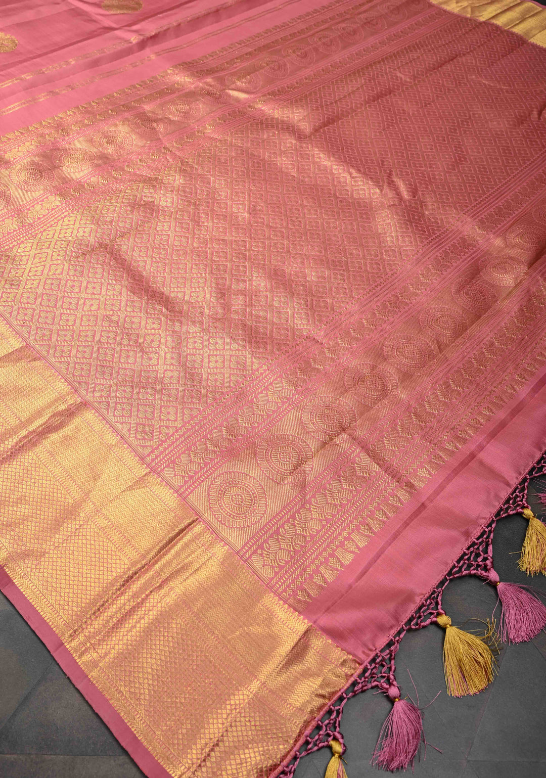 Light Coral Kanjivaram Silk Saree with Peacock Motifs and Contrast Zari Border | SILK MARK CERTIFIED