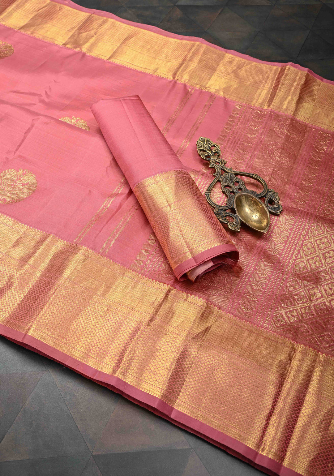 Light Coral Kanjivaram Silk Saree with Peacock Motifs and Contrast Zari Border | SILK MARK CERTIFIED