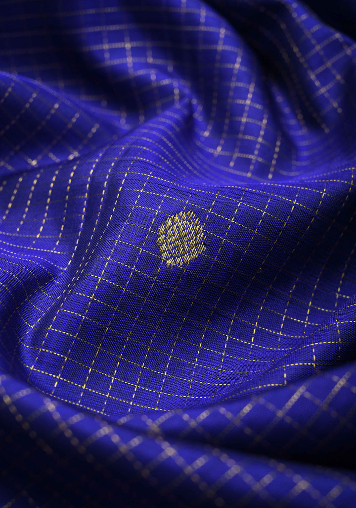 Purple Podi-Kattam Zari Checks Kanjivaram Silk Saree with Zari Buttis and Contrast Wide Zari Border | SILK MARK CERTIFIED