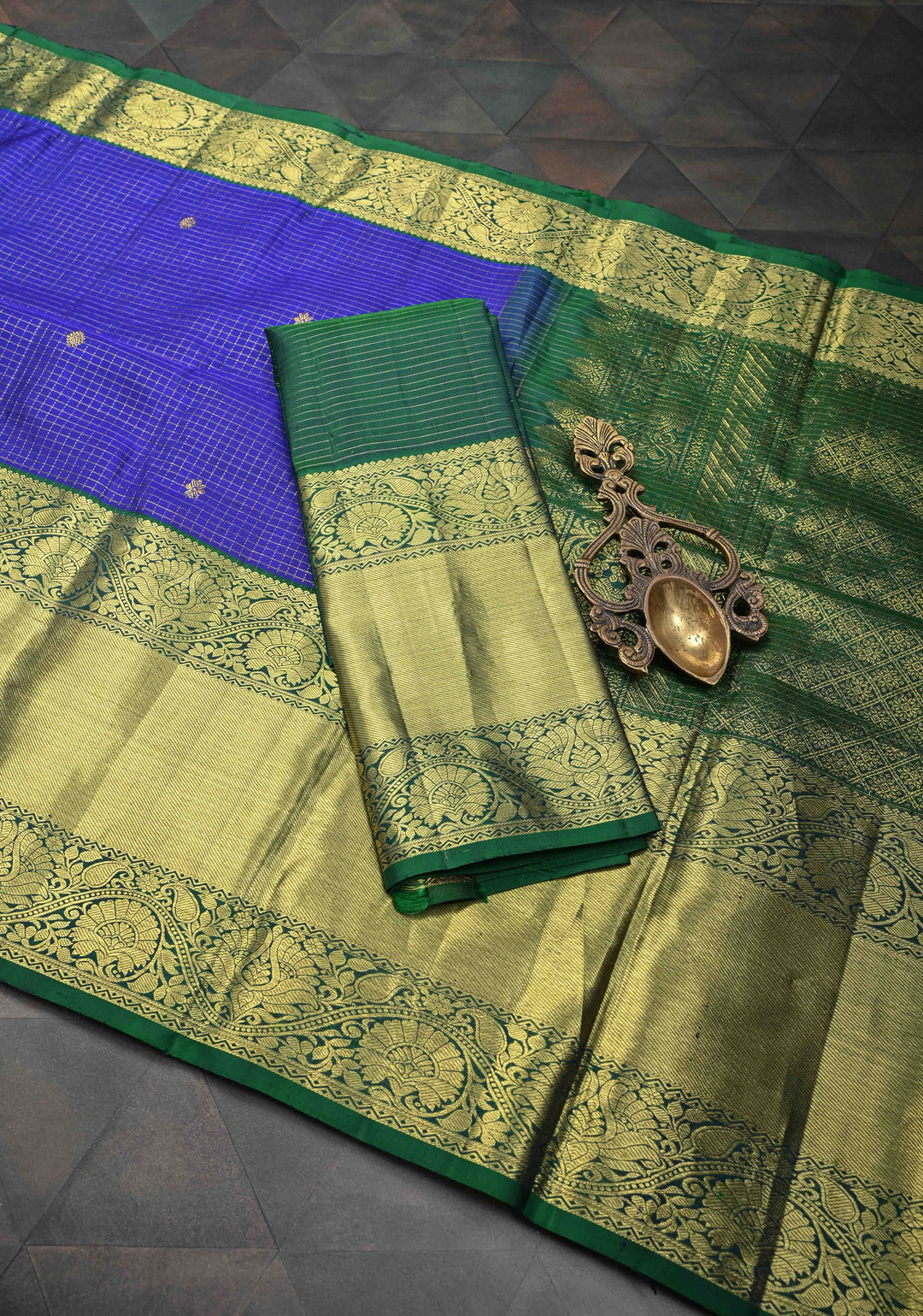 Purple Podi-Kattam Zari Checks Kanjivaram Silk Saree with Zari Buttis and Contrast Wide Zari Border | SILK MARK CERTIFIED