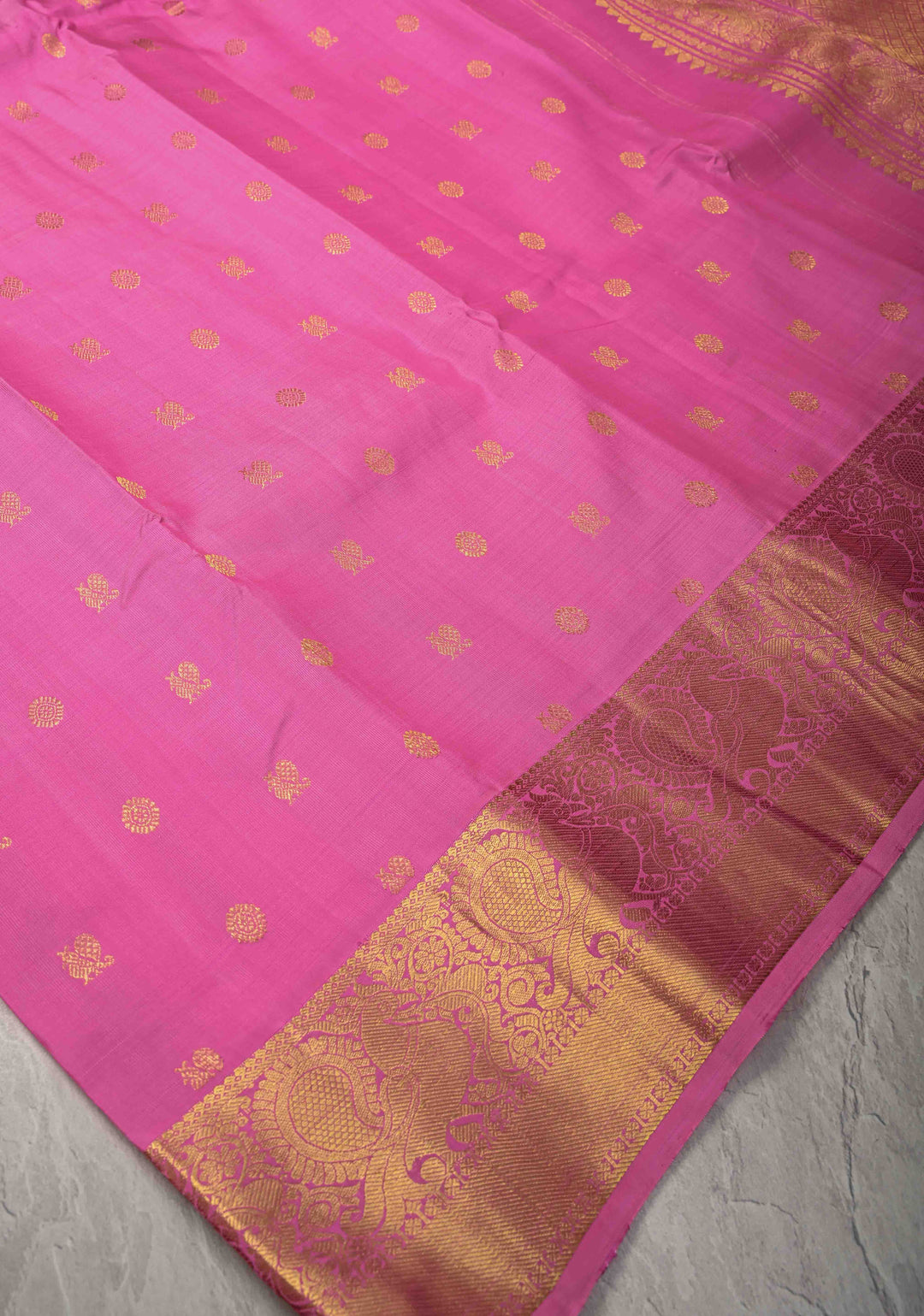 Pink Kanjivaram Silk Saree with Zari Buttas and Zari Border | SILK MARK CERTIFIED
