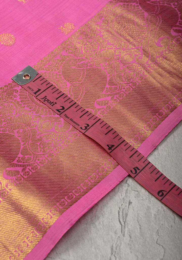 Pink Kanjivaram Silk Saree with Zari Buttas and Zari Border | SILK MARK CERTIFIED