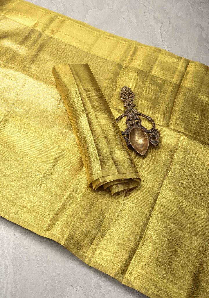 Gold Tissue Kanjivaram Pure Silk Saree with Brocade and Zari Border | SILK MARK CERTIFIED
