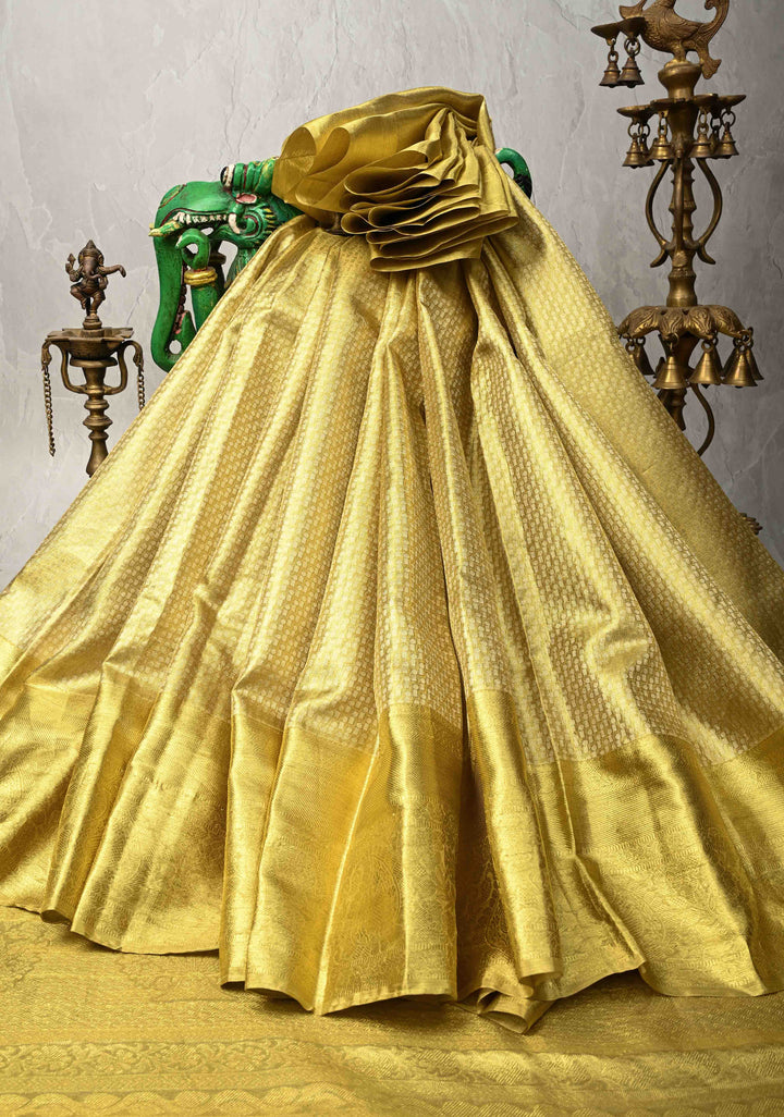 Gold Tissue Kanjivaram Pure Silk Saree with Brocade and Zari Border | SILK MARK CERTIFIED