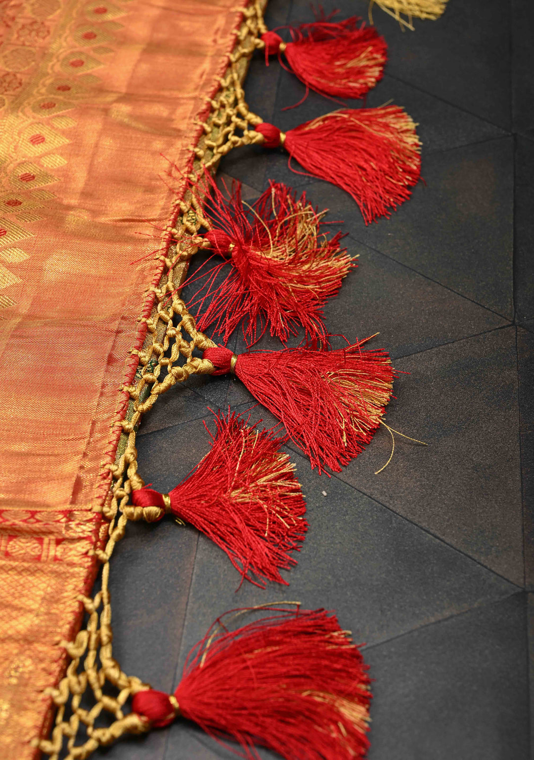 Gold Kanjivaram Tissue Silk Saree with Meenakari Floral Brocade Jaal and Contrast Zari Border | SILK MARK CERTIFIED