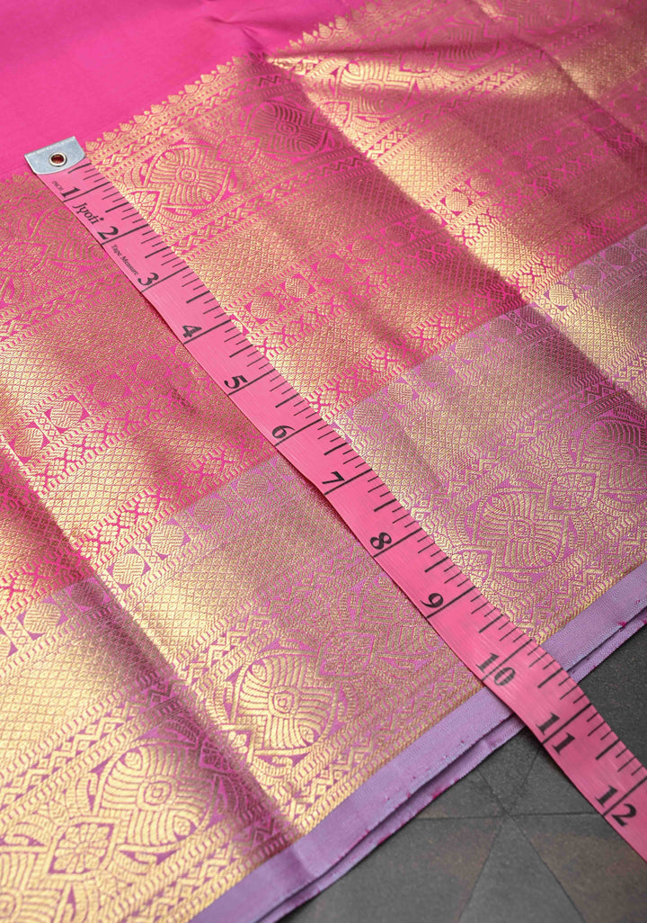 Deep Pink Kanjivaram Pure Silk saree With Zari Buttas And Wide Zari Border | SILK MARK CERTIFIED