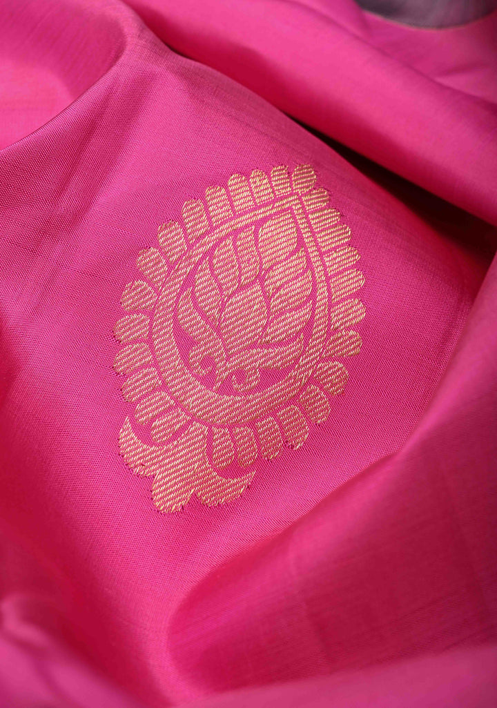 Deep Pink Kanjivaram Pure Silk saree With Zari Buttas And Wide Zari Border | SILK MARK CERTIFIED