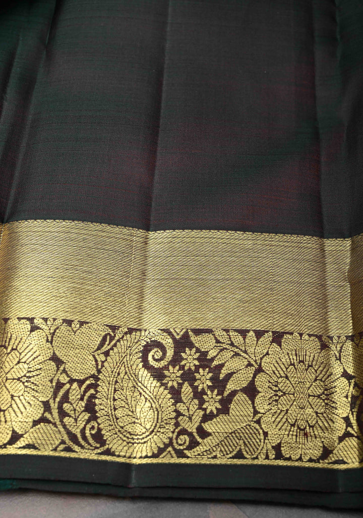 Black Paisley Motifs Kanjivaram Pure Silk saree with Zari Border | SILK MARK CERTIFIED