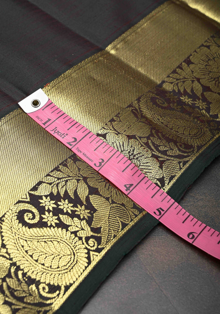 Black Paisley Motifs Kanjivaram Pure Silk saree with Zari Border | SILK MARK CERTIFIED
