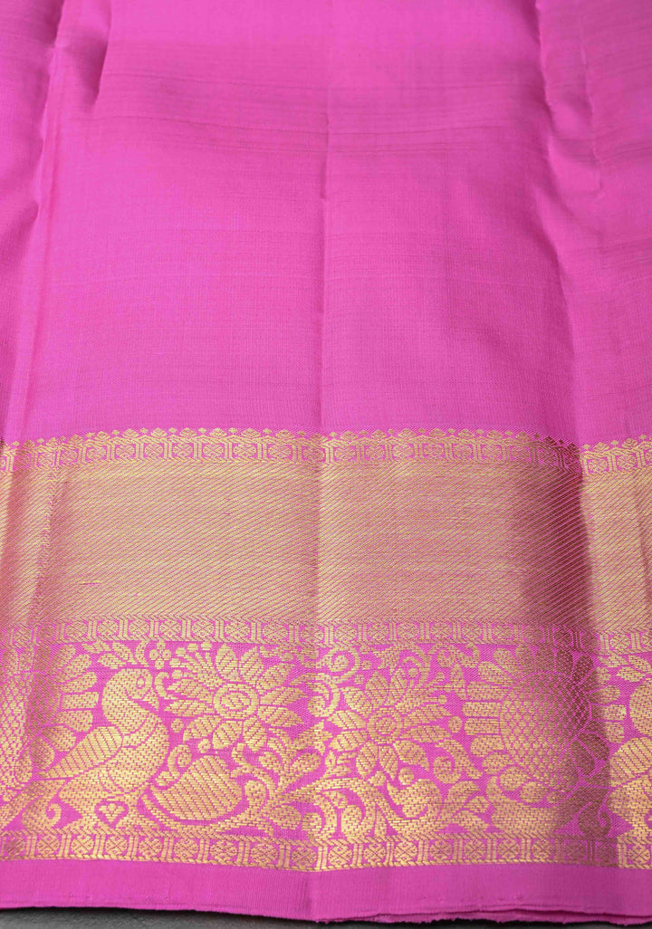 Cyan Vertical Stripes Kanjivaram Pure Silk Saree With Zari Buttas And Zari Border | SILK MARK CERTIFIED