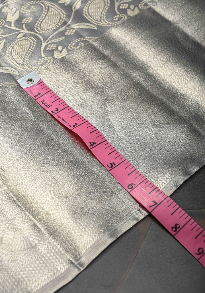 Gray Kanjivaram Tissue Silk Saree with Paisley Brocade and Zari Border | SILK MARK CERTIFIED