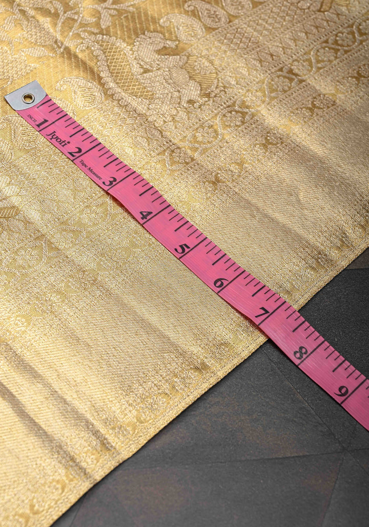 Tan Gold Kanjivaram Tissue Silk Saree with Floral Brocade Jaal and Zari Border | SILK MARK CERTIFIED
