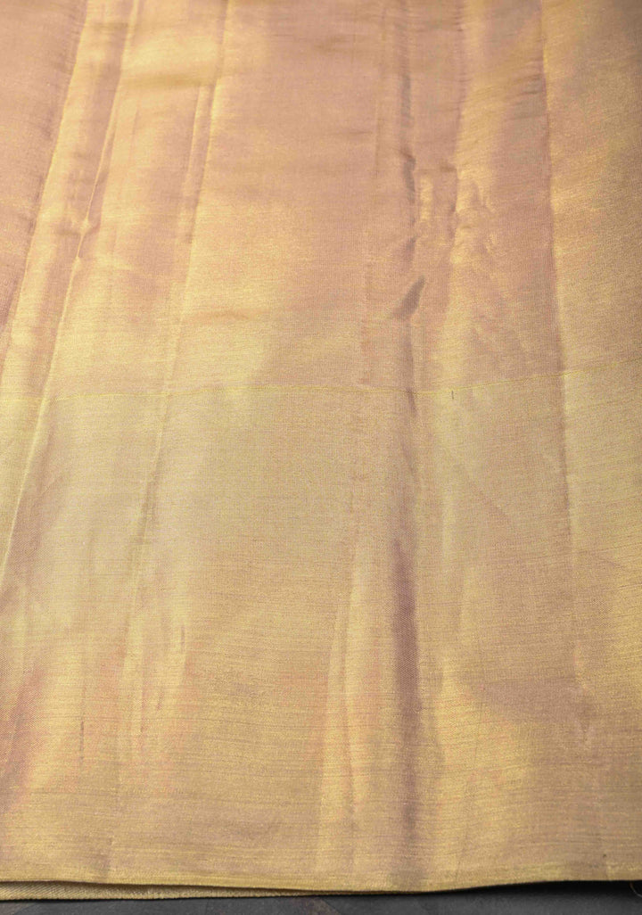 Gold Tissue Kanjivaram Silk Saree with Meenakari Floral Brocade Jaal and Zari Border | SILK MARK CERTIFIED
