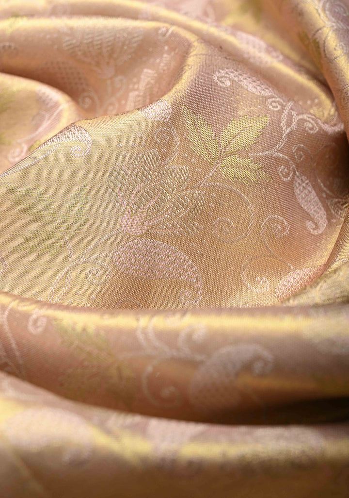 Gold Tissue Kanjivaram Silk Saree with Meenakari Floral Brocade Jaal and Zari Border | SILK MARK CERTIFIED