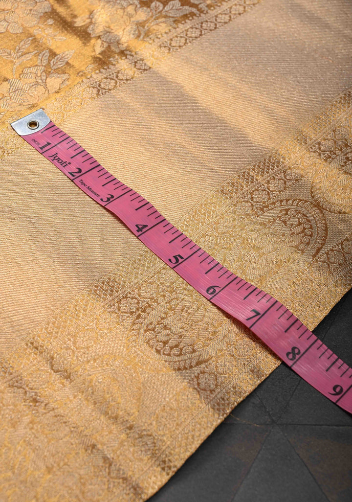 Gold Tissue Kanjivaram Silk Saree with Floral Brocade Jaal and Zari Border| SILK MARK CERTIFIED
