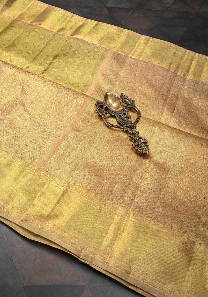 Gold Tissue Kanjivaram Silk Saree with Brocade and Meenakari Paisley Border| SILK MARK CERTIFIED