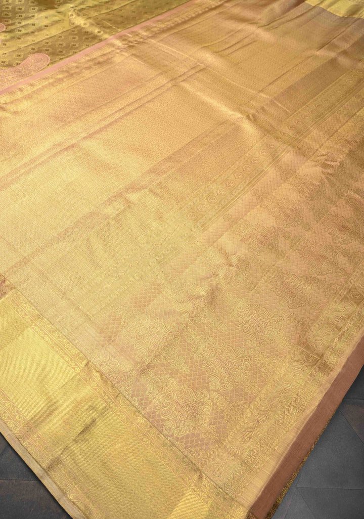 Gold Tissue Kanjivaram Silk Saree with Brocade and Meenakari Paisley Border| SILK MARK CERTIFIED
