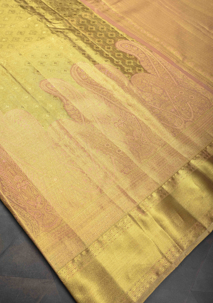 Gold Tissue Kanjivaram Silk Saree with Brocade and Meenakari Paisley Border| SILK MARK CERTIFIED