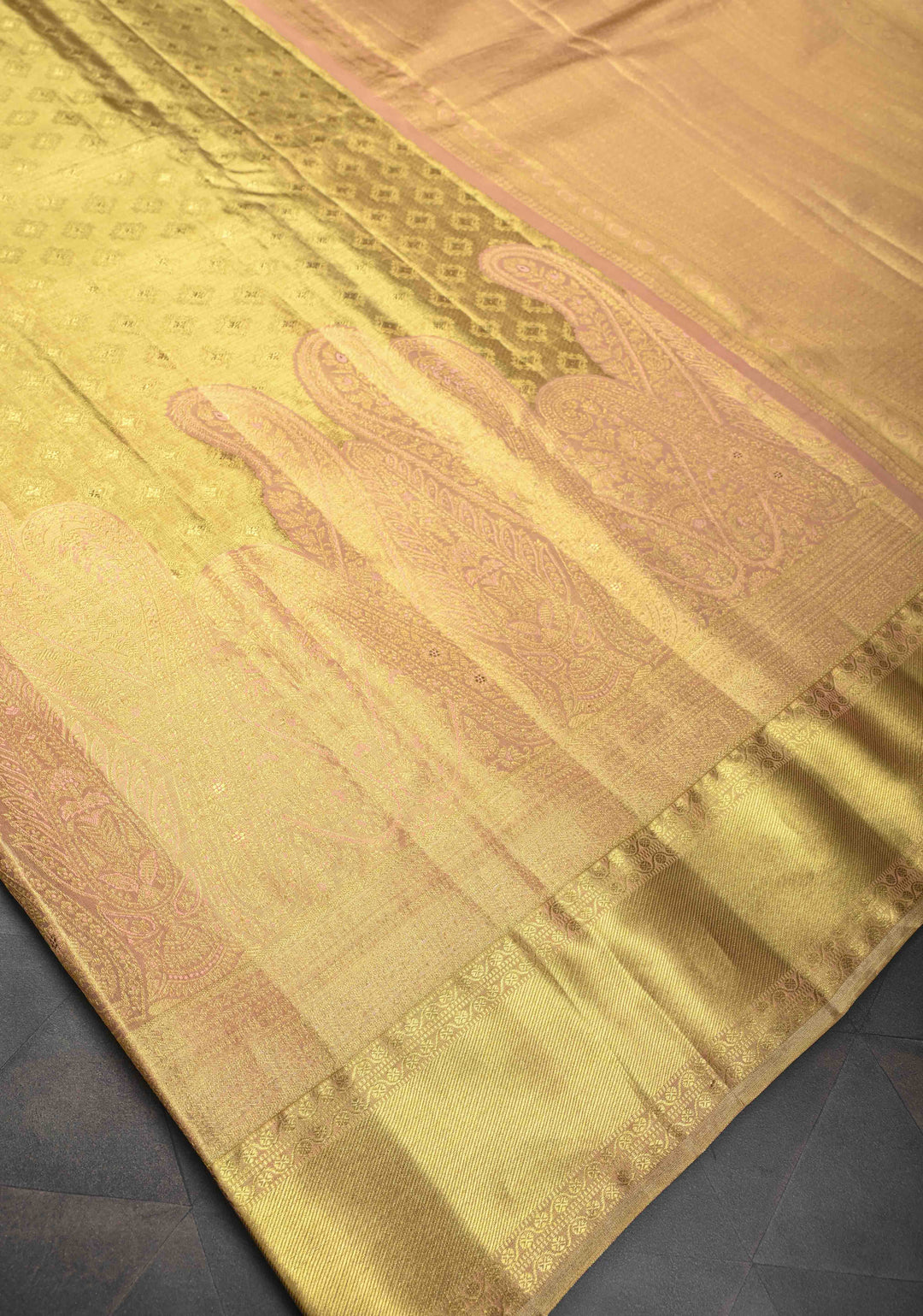 Gold Tissue Kanjivaram Silk Saree with Brocade and Meenakari Paisley Border| SILK MARK CERTIFIED