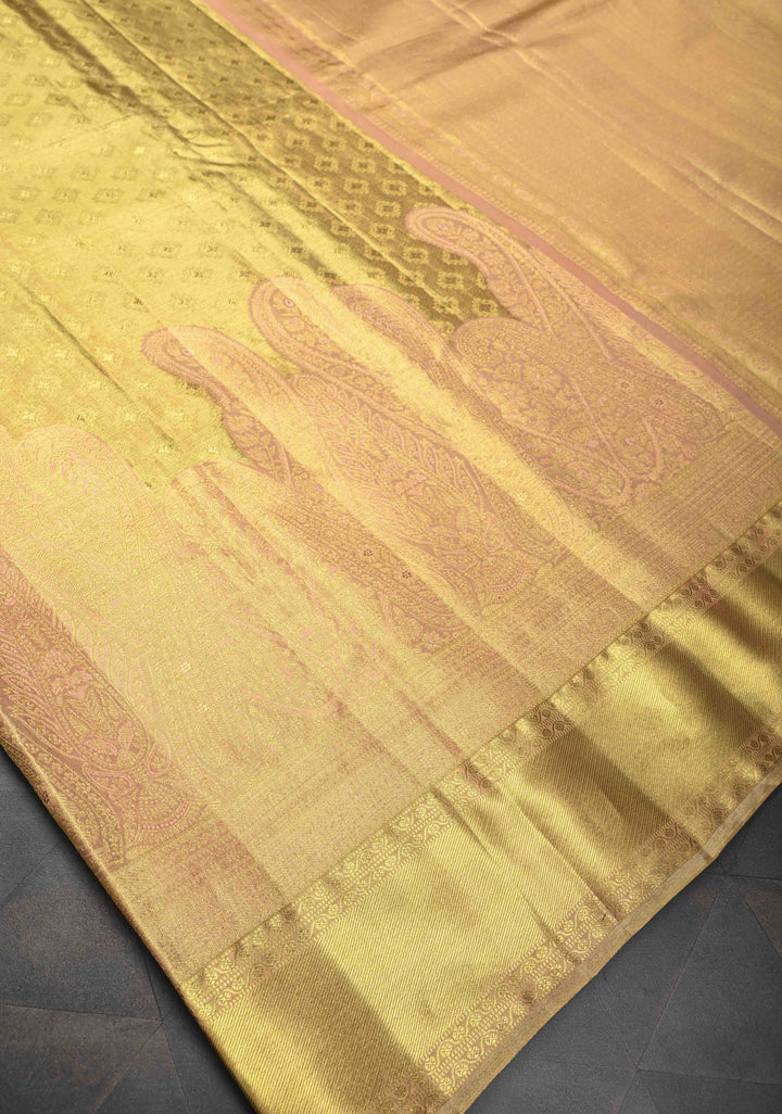 Gold Tissue Kanjivaram Silk Saree with Brocade and Meenakari Paisley Border| SILK MARK CERTIFIED