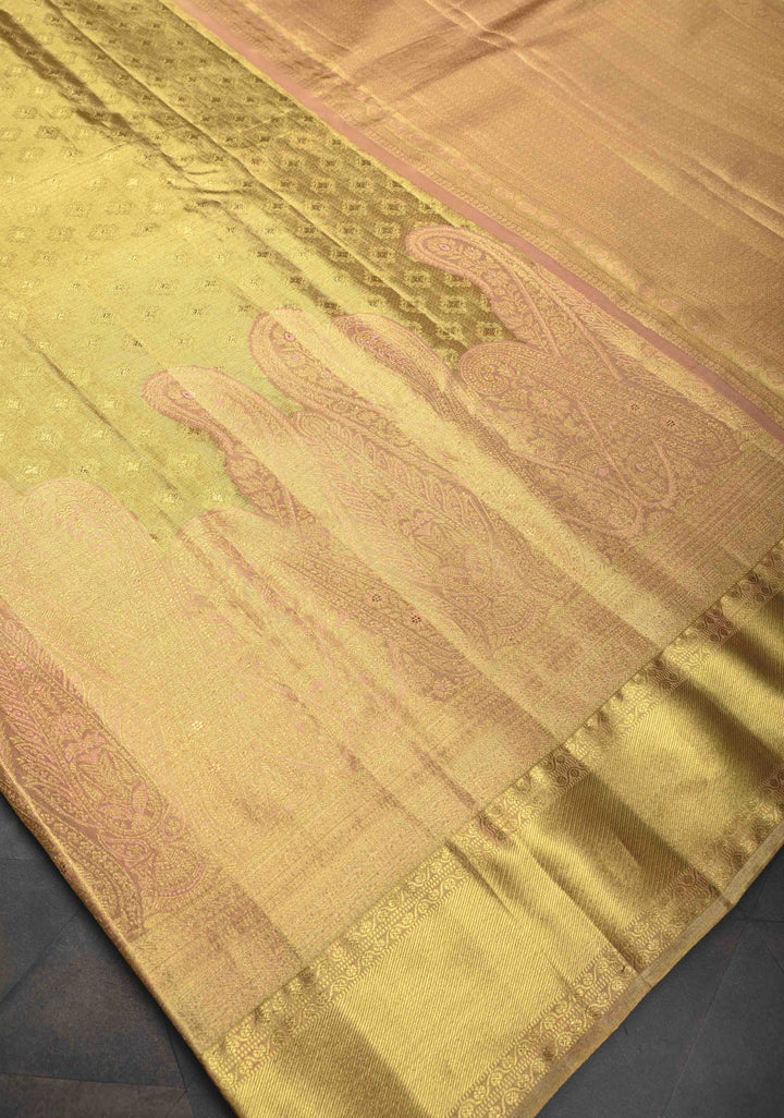 Gold Tissue Kanjivaram Silk Saree with Brocade and Meenakari Paisley Border| SILK MARK CERTIFIED