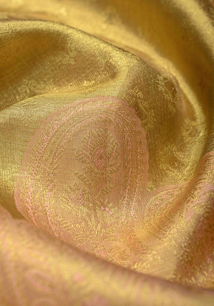 Gold Tissue Kanjivaram Silk Saree with Brocade and Meenakari Paisley Border| SILK MARK CERTIFIED