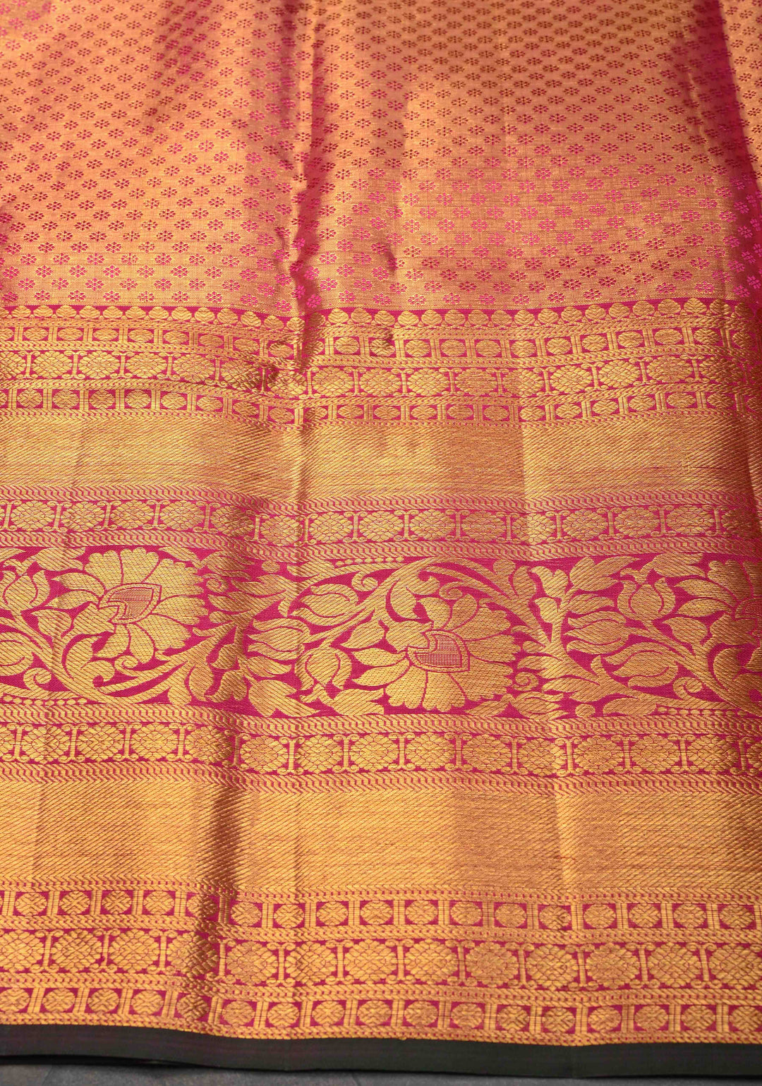 Multicolor Tissue Kanjivaram Silk Saree with Meenakari Patola Brocade and Wide Contrast Zari Border | SILK MARK CERTIFIED