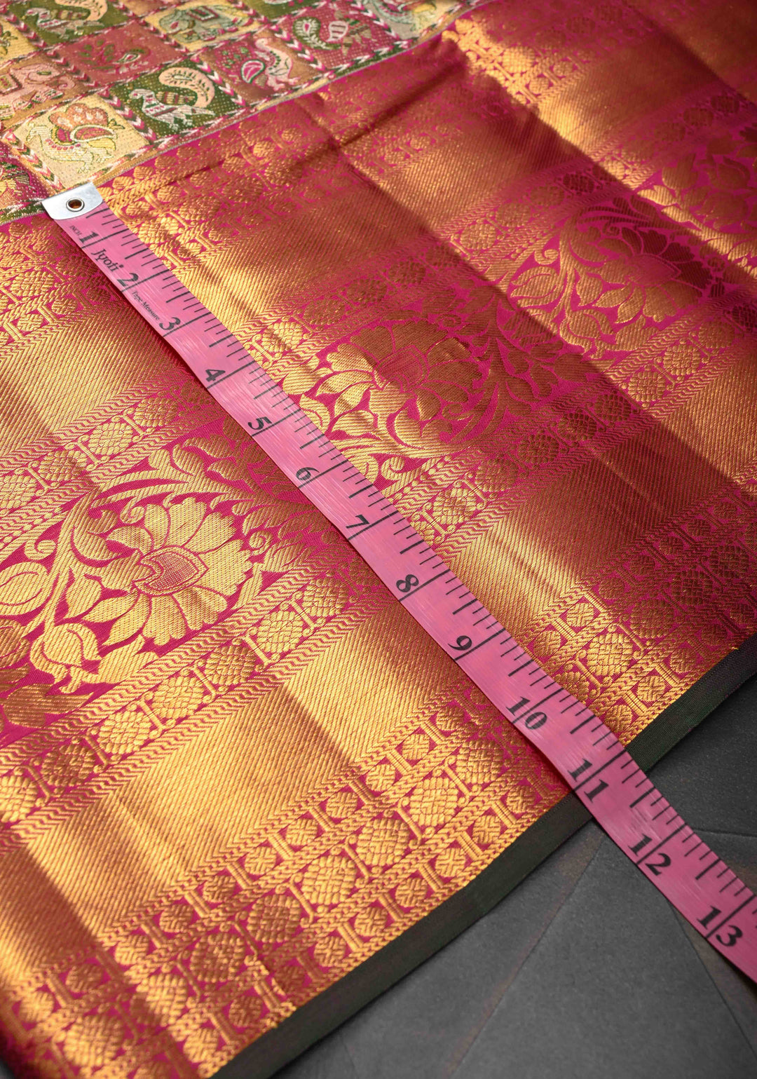Multicolor Tissue Kanjivaram Silk Saree with Meenakari Patola Brocade and Wide Contrast Zari Border | SILK MARK CERTIFIED