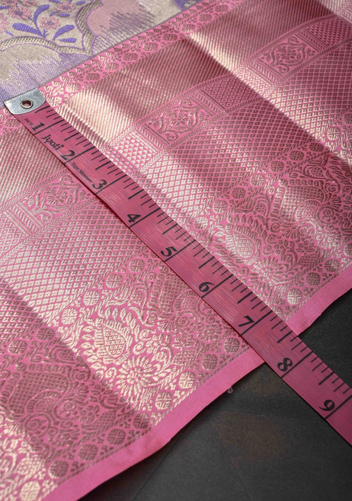 Pastel Hued Tissue Kanjivaram Silk Saree with Meenakari Brocade and Contrast Zari Border | SILK MARK CERTIFIED