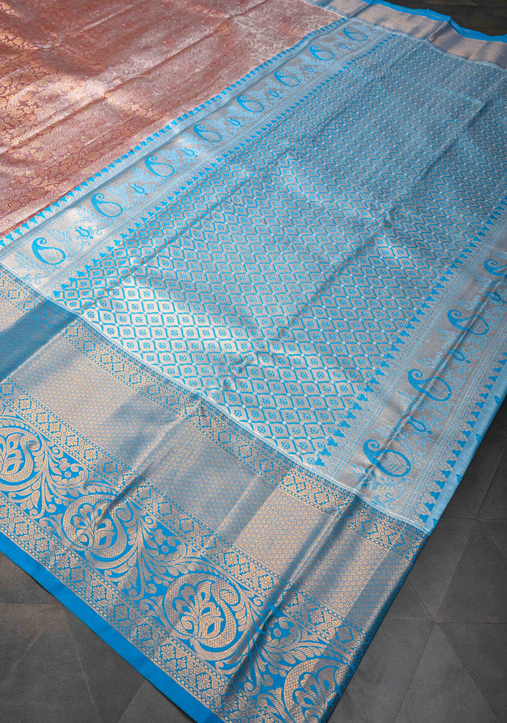 Sandstone Tissue Semi Silk Saree in Kanchi Style with Floral Brocade Jaal and Contrast Zari Border
