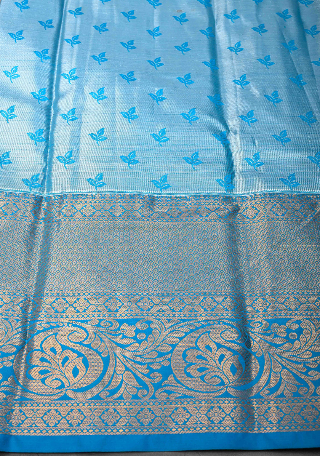 Sandstone Tissue Semi Silk Saree in Kanchi Style with Floral Brocade Jaal and Contrast Zari Border