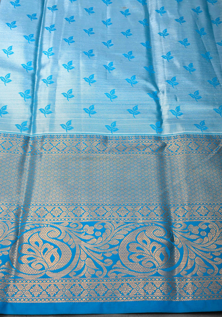 Sandstone Tissue Semi Silk Saree in Kanchi Style with Floral Brocade Jaal and Contrast Zari Border