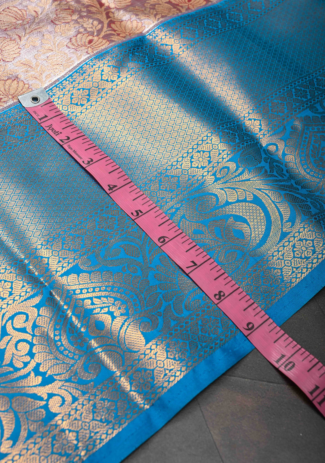 Sandstone Tissue Semi Silk Saree in Kanchi Style with Floral Brocade Jaal and Contrast Zari Border