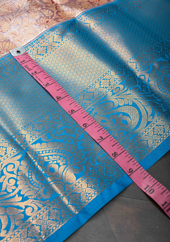 Sandstone Tissue Semi Silk Saree in Kanchi Style with Floral Brocade Jaal and Contrast Zari Border