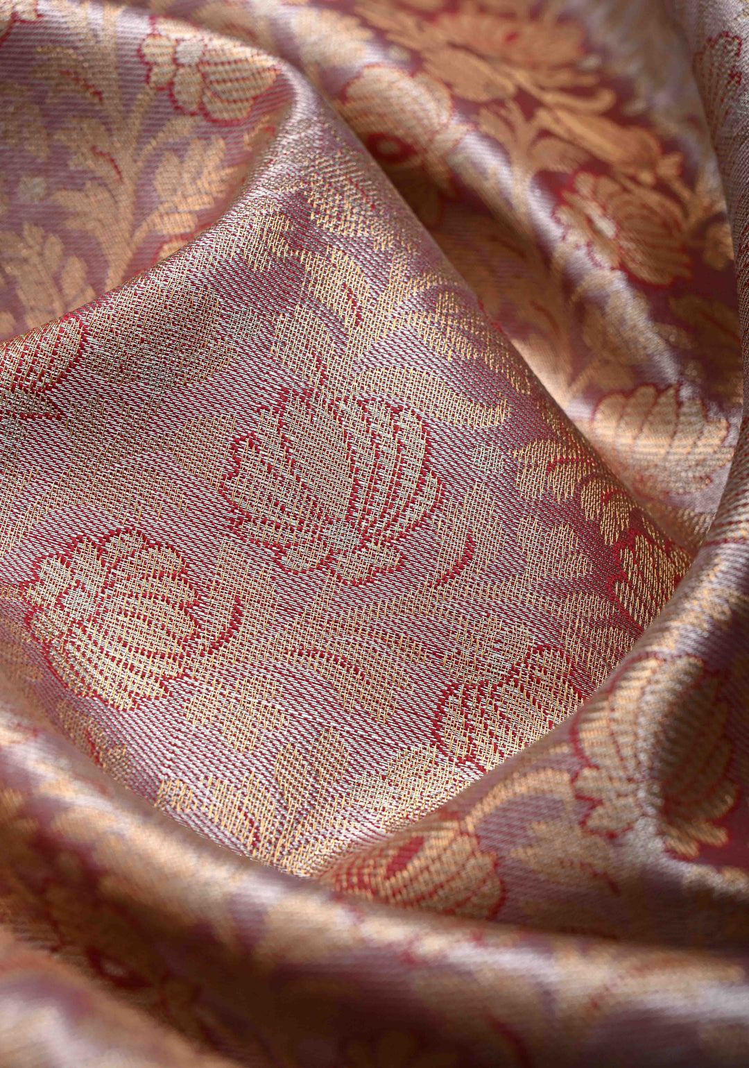 Sandstone Tissue Semi Silk Saree in Kanchi Style with Floral Brocade Jaal and Contrast Zari Border