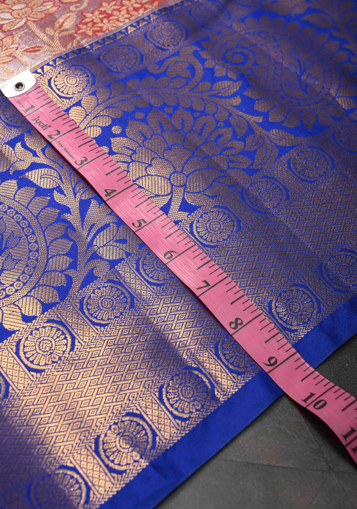 Dusty Rose Tissue Semi Silk Saree in Kanchi Style with Meenakari Floral Brocade Jaal and Contrast Zari Border