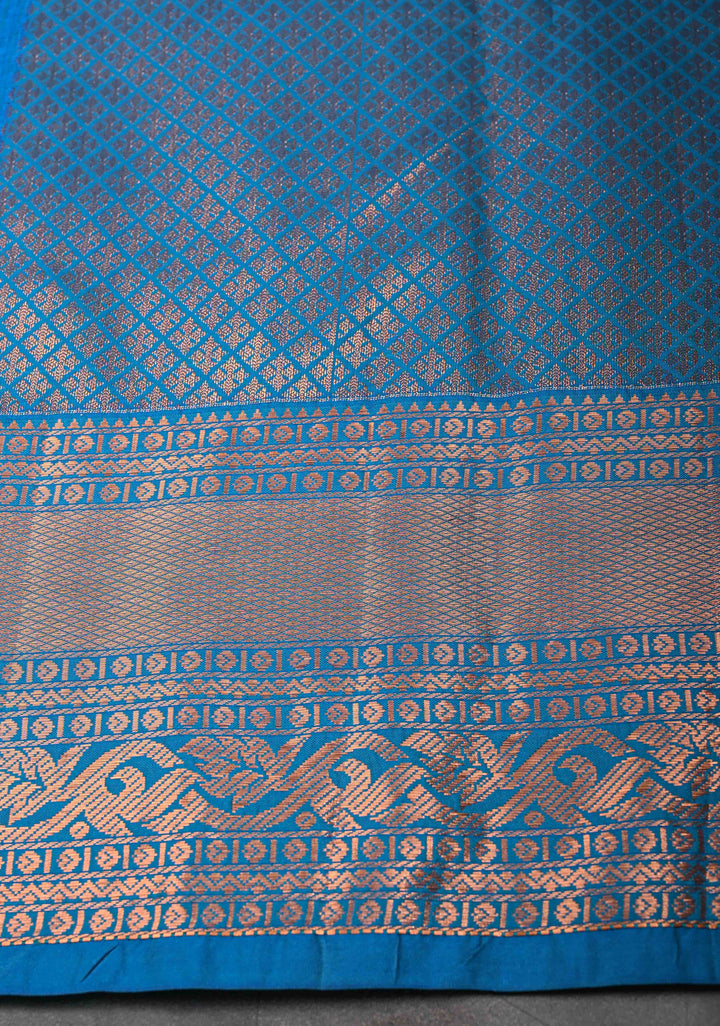 Dark Pink Zari Checks on Kanjivaram Semi Silk Saree with Zari Buttas and Contrast Zari Border