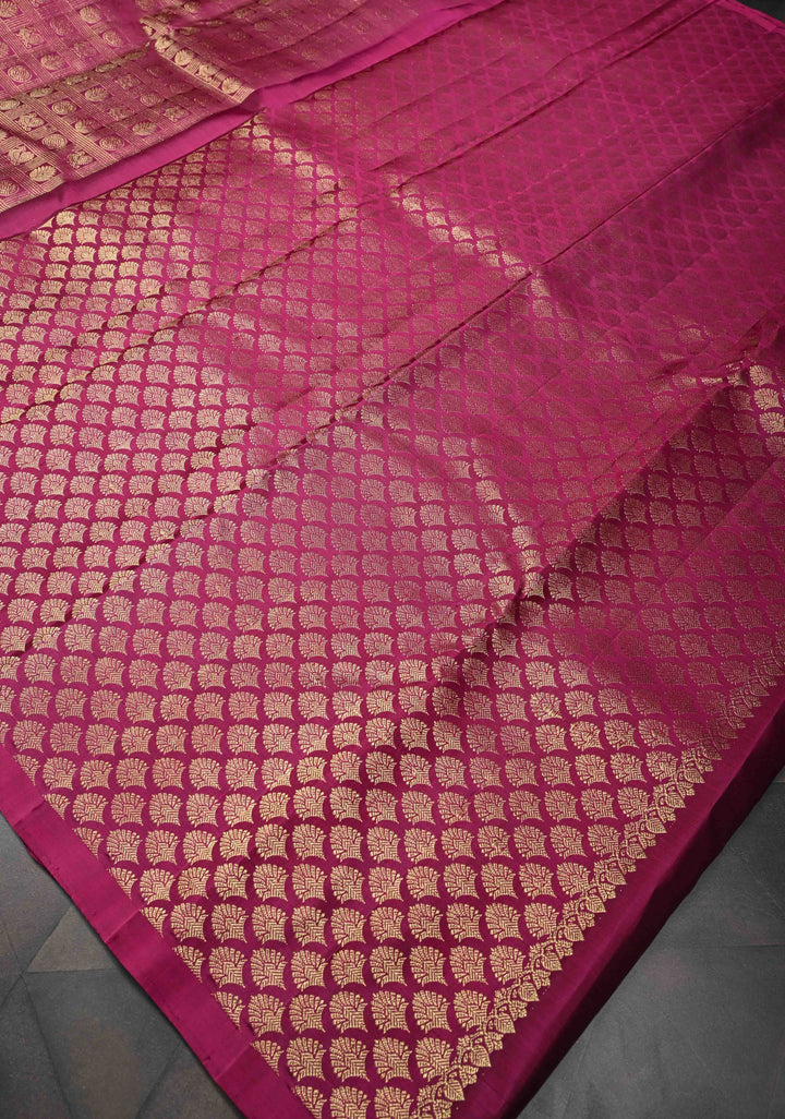 Magenta Borderless Kanjivaram Silk Saree with Patola Brocade and Zari pallu | SILK MARK CERTIFIED