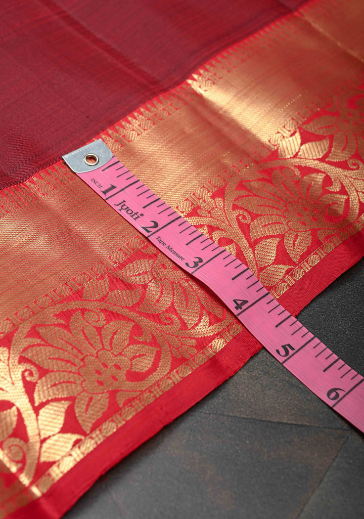 Maroon Kanjivaram Silk Saree with Zari Motifs and Zari Border | SILK MARK CERTIFIED