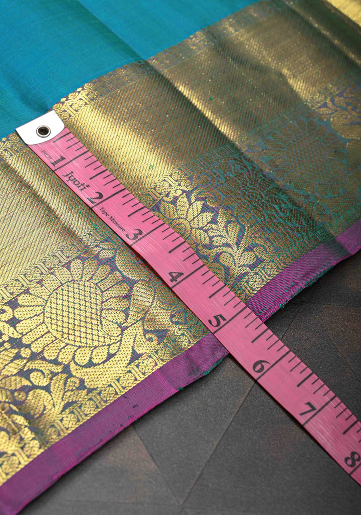 Carolina Blue Dual Tone Kanjivaram Silk Saree with Zari Buttas And Contrast Zari Border | SILK MARK CERTIFIED