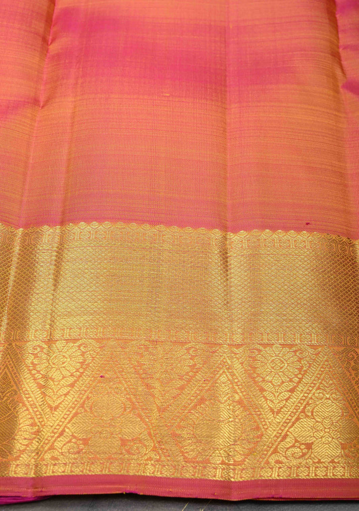 Lime Green Kanjivaram Silk Saree with Geometric Zari Buttas and Contrast Zari Border | SILK MARK CERTIFIED