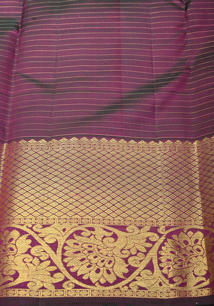 Purple Checks Pattern Kanjivaram Silk Saree with Zari Buttas and Contrast Zari Border | SILK MARK CERTIFIED
