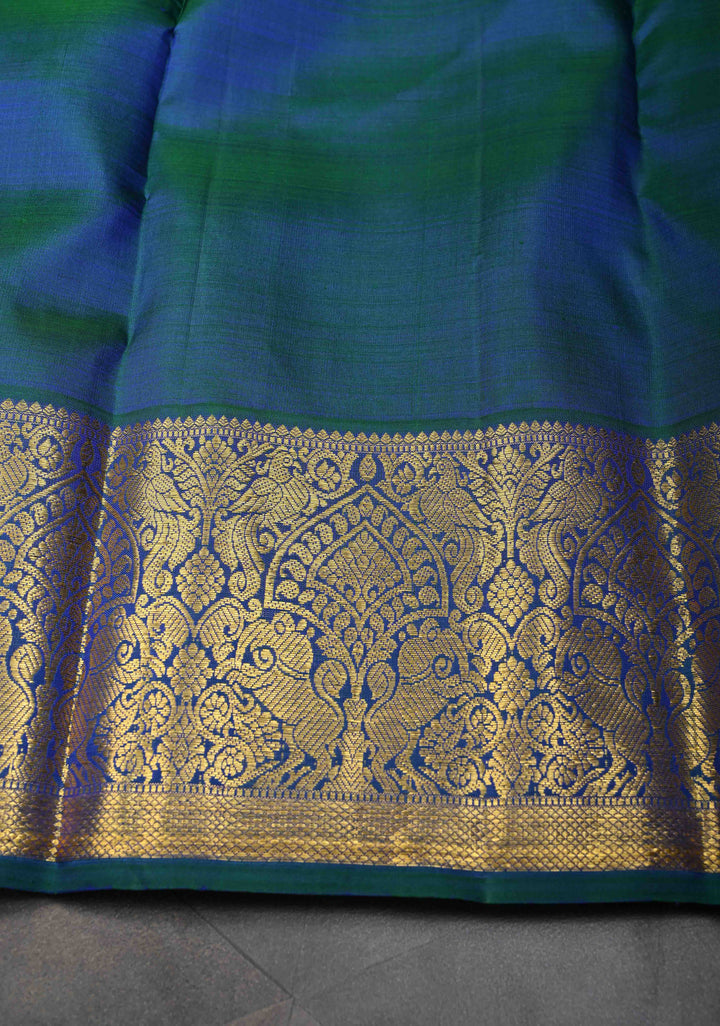 Navy Blue Kanjivaram Silk Saree with Zari Stripes & Buttas and Zari Border | SILK MARK CERTIFIED