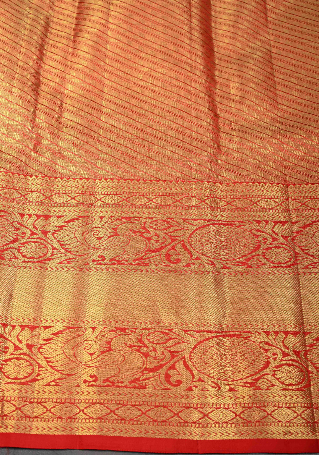 Lavender Tissue Semi Silk Saree in Kanchi Style with Peacock Brocade Jaal and Contrast Zari Border