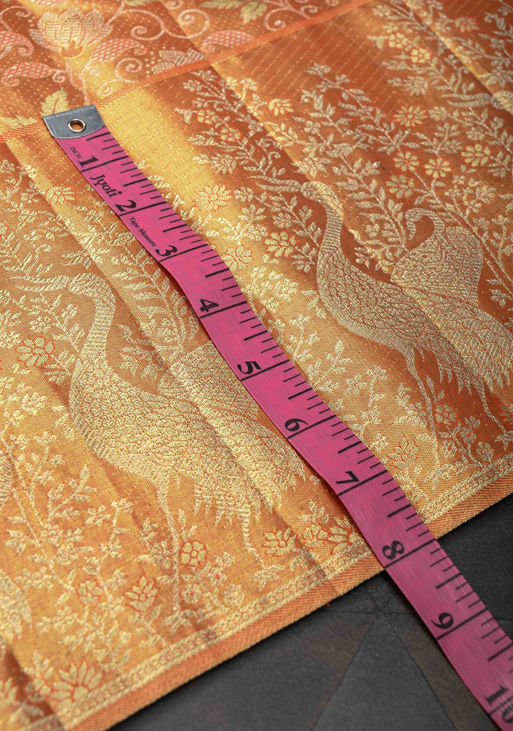 Pumpkin Orange Kanjivaram Tissue Silk Saree with Meenakari Floral Brocade Jaal and Contrast Zari Border | SILK MARK CERTIFIED