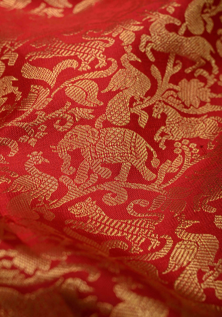 Red Pure Kanjivaram Silk Saree with Vanasingaram Brocade Jaal and Zari Border | SILK MARK CERTIFIED
