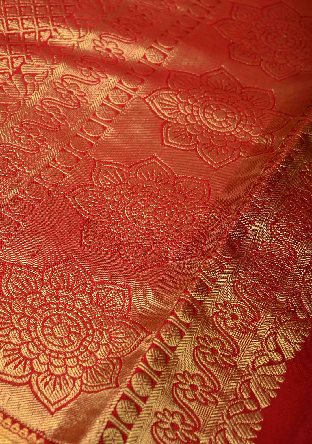 Red Pure Kanjivaram Silk Saree with Vanasingaram Brocade Jaal and Zari Border | SILK MARK CERTIFIED